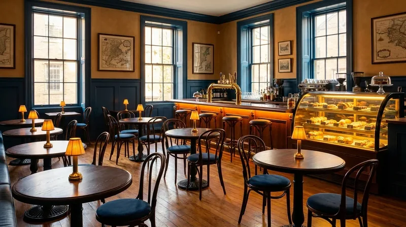 Warm cafe interior with bistro tables, Alaska Food Worker Card