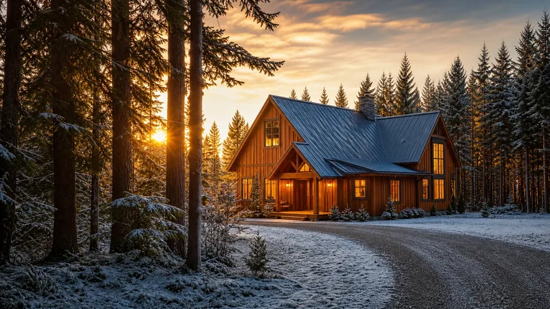 Wood-sided house with a metal roof and a gravel driveway among spruce trees in light snow, How to Start a Home Inspection Business in Alaska