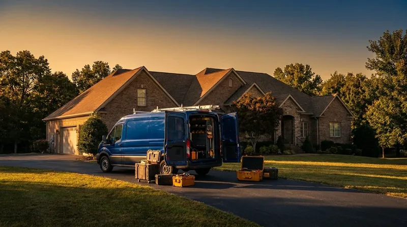 Service van and equipment outside a suburban home, How to Start a Cleaning Business in Alaska