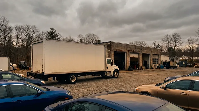 Box truck and cars outside a small auto lot, How to Start a Used Car Dealership in Alaska