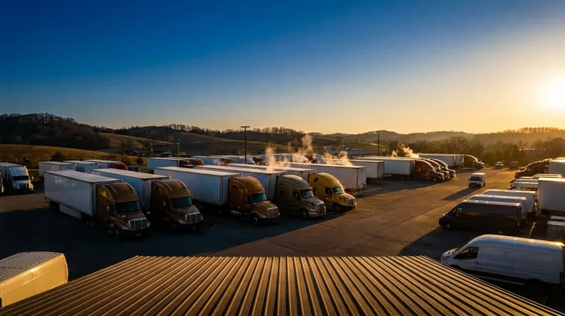 Box trucks and semis at a logistics yard, How to Start a Trucking Business in Alaska